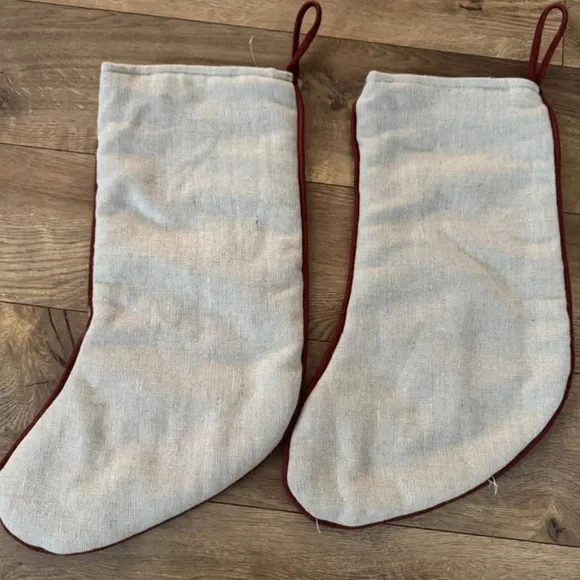 Studio McGee Cream Stockings with Burgundy Trim - Picture 2 of 2